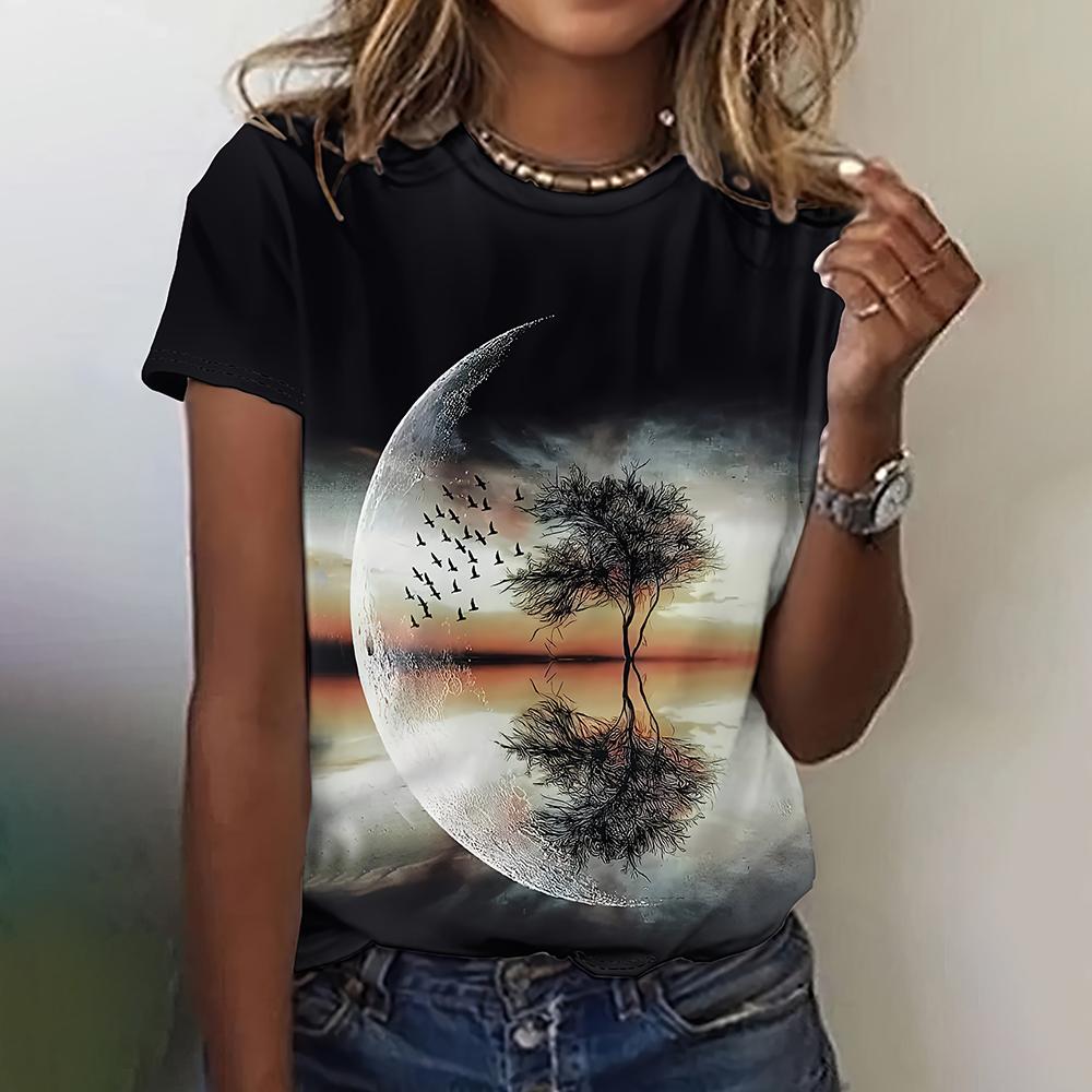 Women's retro T-shirt, cross printed T-shirt, Jesus retro T-shirt, round neck casual short sleeved, loose summer T-shirt