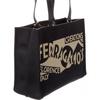 Salvatore Ferragamo Ferragamo Logo Medium Canvas   Leather Tote Black