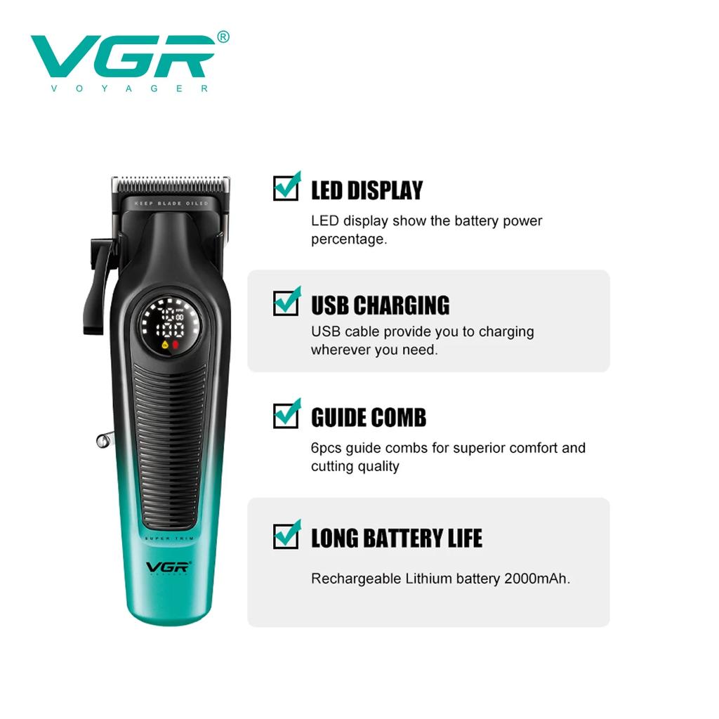 Original VGR V-196 Gradient Metal Body Hair Trimmer Men's Electric Hair Clipper LED Intelligent Digital Display Home Carving Pusher Home Hair Trimming