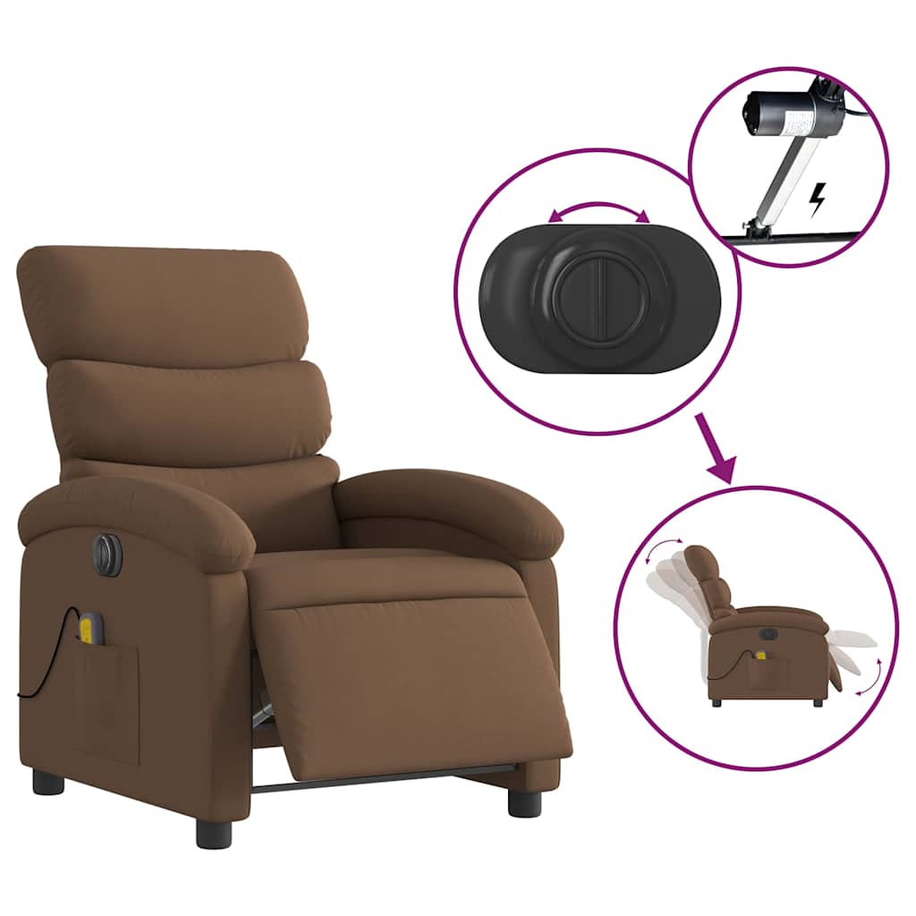 Electric Massage Recliner Chair Brown Fabric