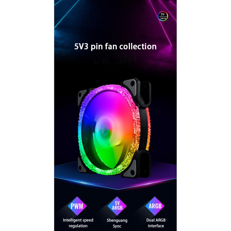 Вентилятор охлаждения процессора Argb, цветной радиатор, 12 см, синхронный охлаждающий вентилятор с ШИМ-контролем температуры для