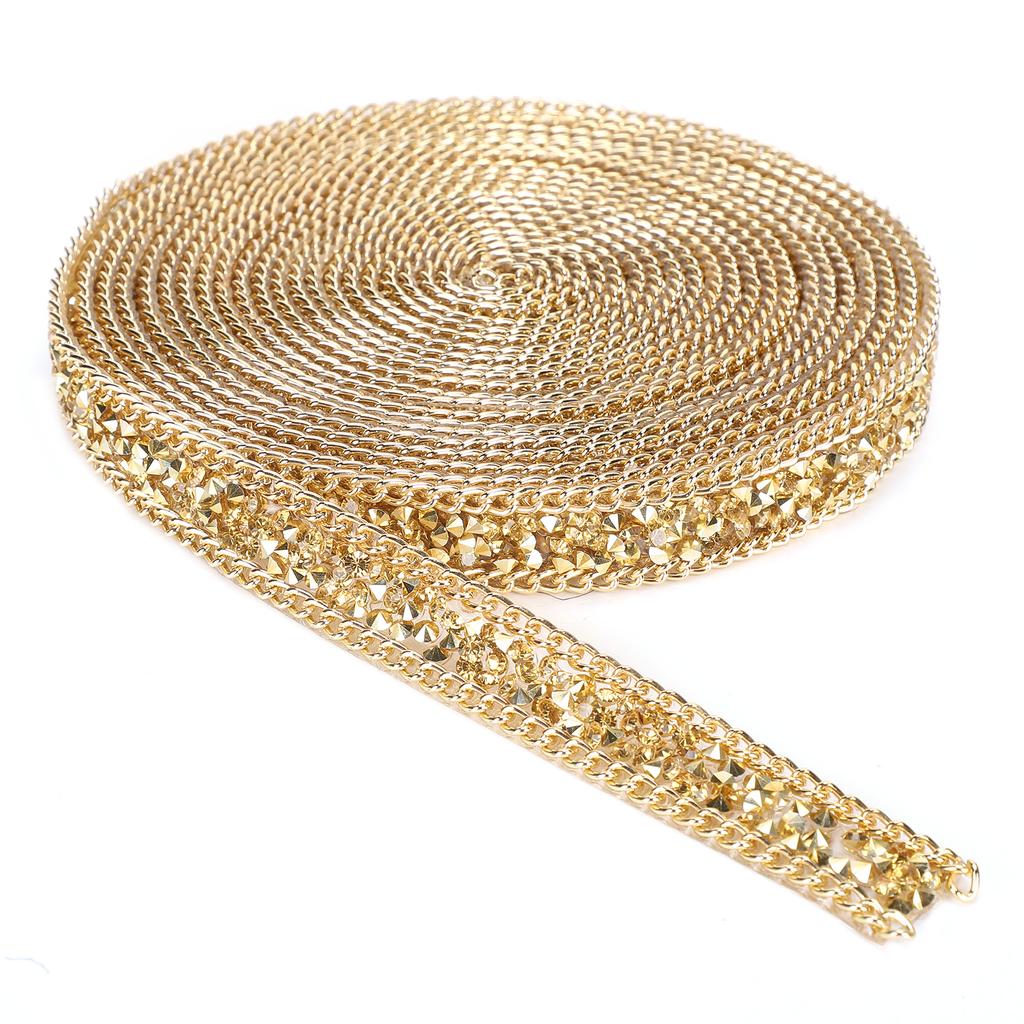 5 Yards Rhinestone Ribbon Crystal Mesh Roll Wrap Plastic Craft Decorations 1.5cm Golden