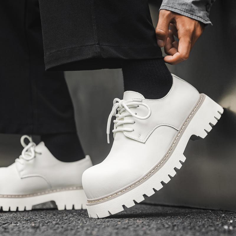 British Retro Round Head Derby Shoes Men's Tooling Leather Shoes Platform Heightening Big Head Shoes Tide 1035-X