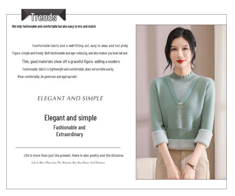 Осенне-зимний флисовый вязаный топ для женщин среднего и пожилого возраста - Толстый свитер-базовый слой