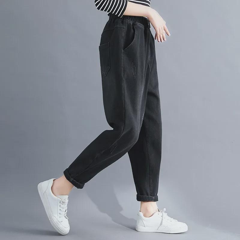 Новые зимние свободные женские брюки из денима и бархата - плотные, теплые джинсы в литературном стиле