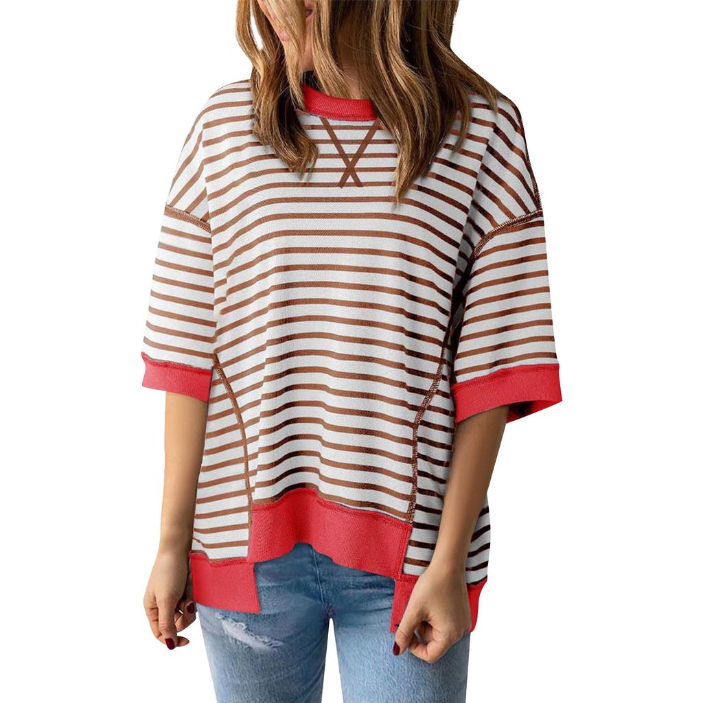 Женский полосатый цветной дизайн с заниженными плечами, пуловер с короткими рукавами, женский топ