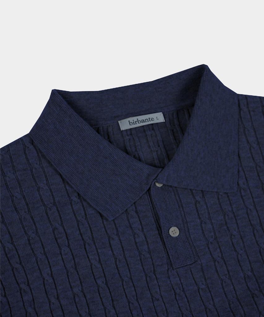 BIRBANTE Soft Washable Cable Collar Knit - Dark Navy