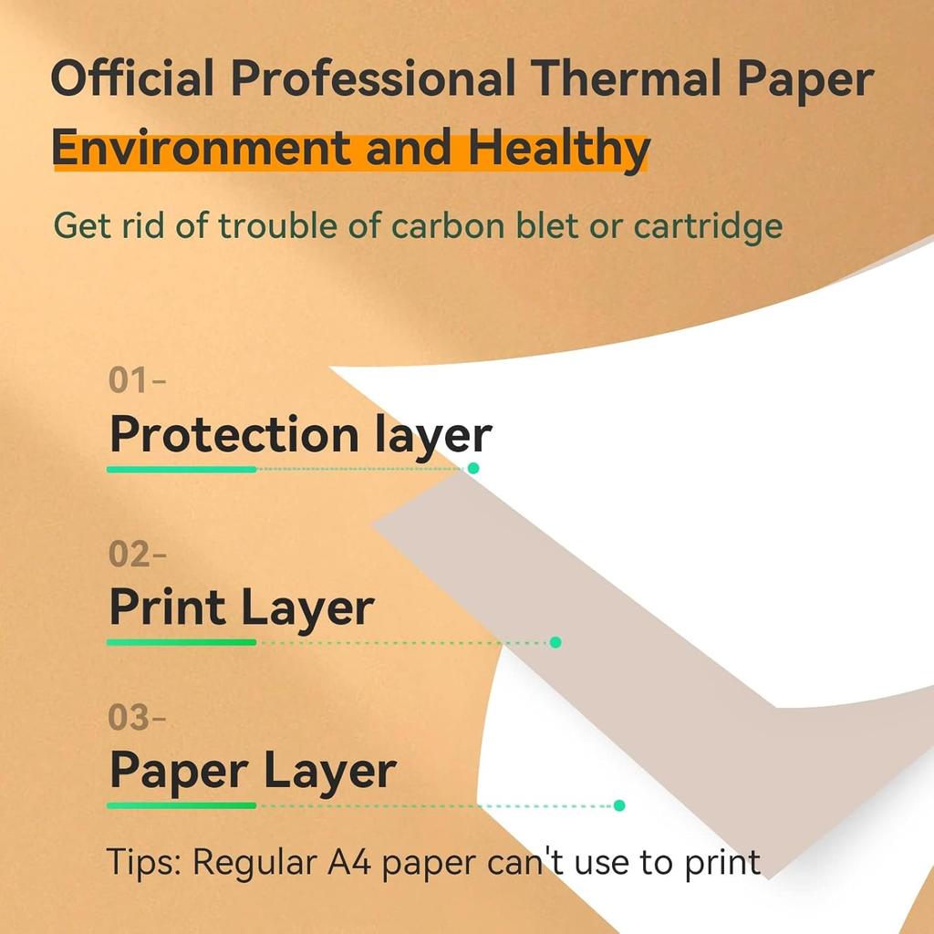 A4 Thermal Printer Paper 4 Roll, 8.3 inches Wide, Fax Paper, Compatible with PeriPage A40, M08F, MT810 and Other Portable Thermal Printers (4 Rolls |