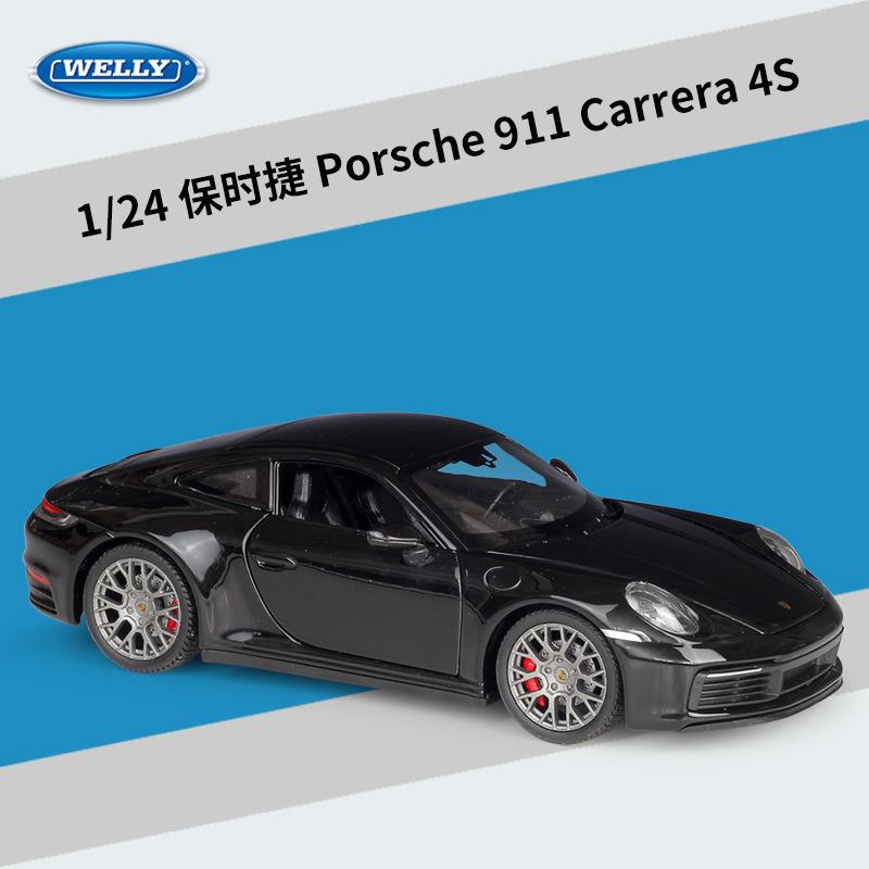 AABKQ1 WELLY 1:Модель автомобиля Porsche 911 Carrera 4S, масштаб 1:24, литая из металла, официальная лицензированная, коллекционный дисплей, подарок с подробными деталями