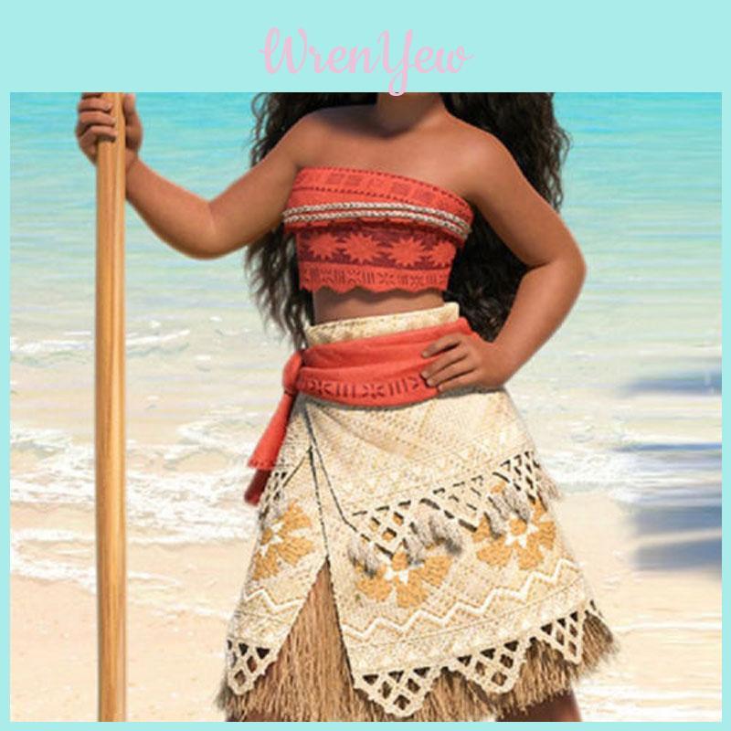 Delightful Girls Kids Moana Princess Costume Fancy Dress Set With Elegant Necklace Accessory