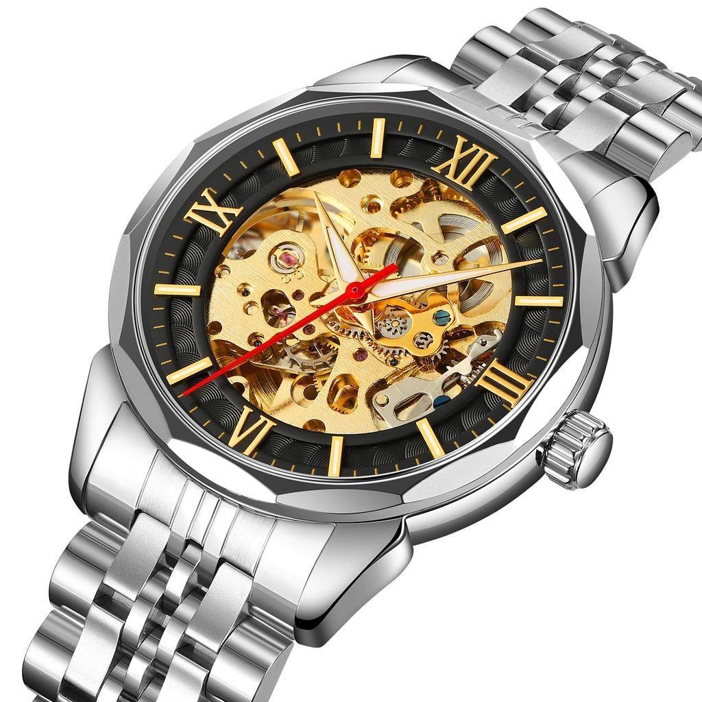 Мужские часы, механические, скелетонированные, из нержавеющей стали, водонепроницаемые, автоматические, с автоподзаводом, наручные часы в стиле стимпанк с ажурным циферблатом