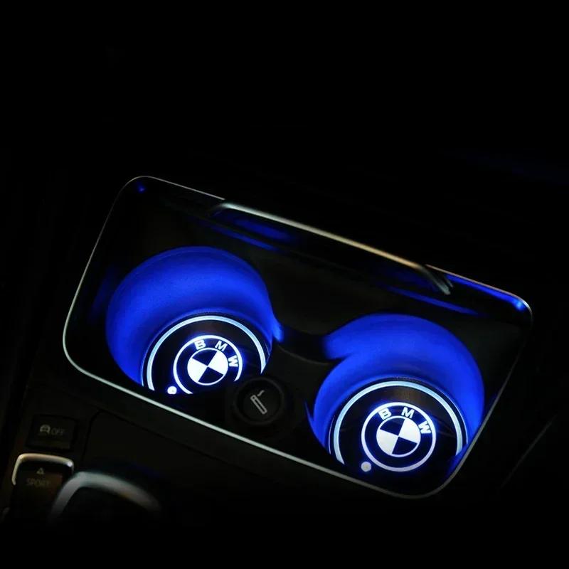 1pc Car Luminous Light Anti Slip Water coaster Mat pad For BMW M E39 E36 E60 E90 E3A4 E46 F30 F10 F20 X5 E53 E34 X1 car styling