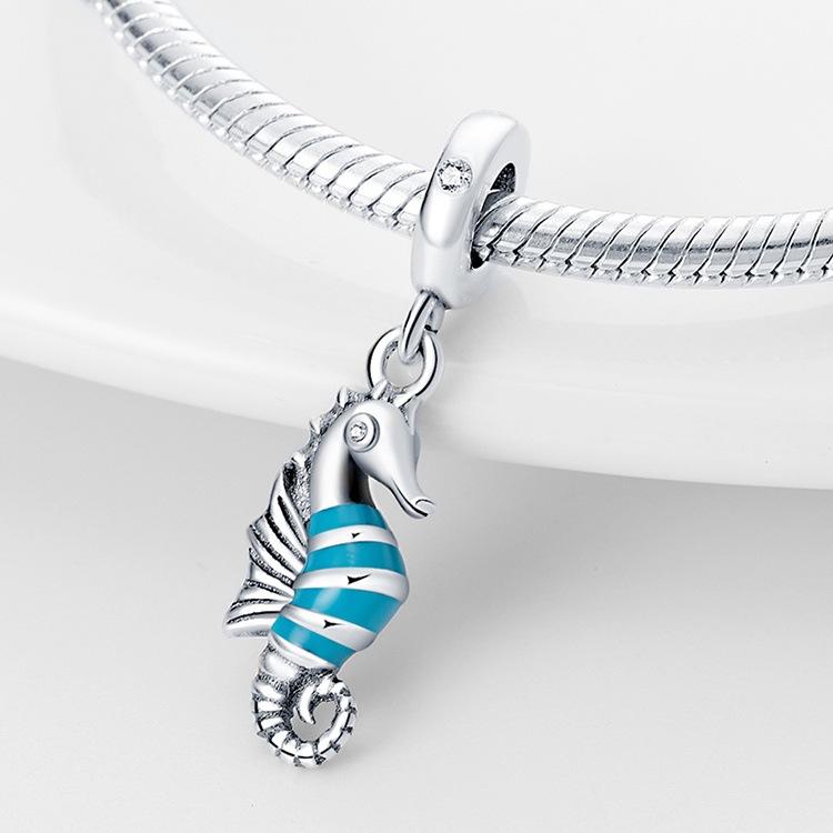Подвеска Ocean Blue Wind Dolphin Seahorse из бисера с белым медным покрытием из серебра 925 пробы Diy Jewelry Accessories