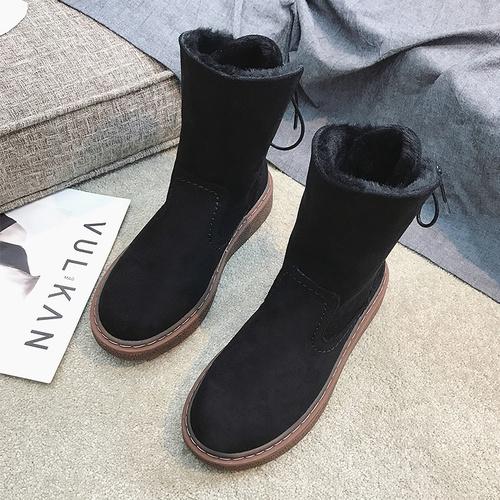 Женские меховые сапоги, женская зимняя обувь, женские повседневные сапоги на молнии до колена, сохраняющие тепло, зимние сапоги, черные 2024