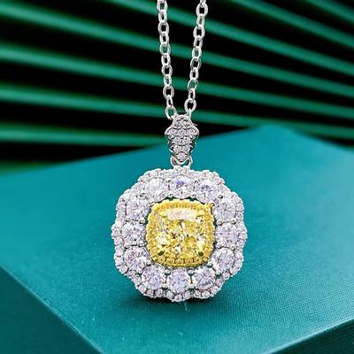 New Design S925 Sterling Silver Necklace 6*6 Yellow Pendant Female Light Luxury Niche Jewelry Lady
