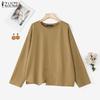 Women Casual Round Neck Loose Long Sleeve Pullover Blouse