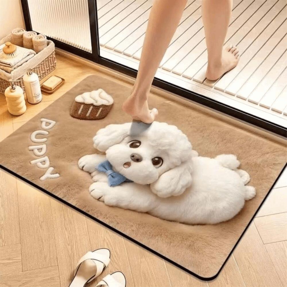 Non-Slip Backing Cartoon Floor Mat Water Absorbent Area Rug 3D Plush Animal Doormat  Bathroom Rug