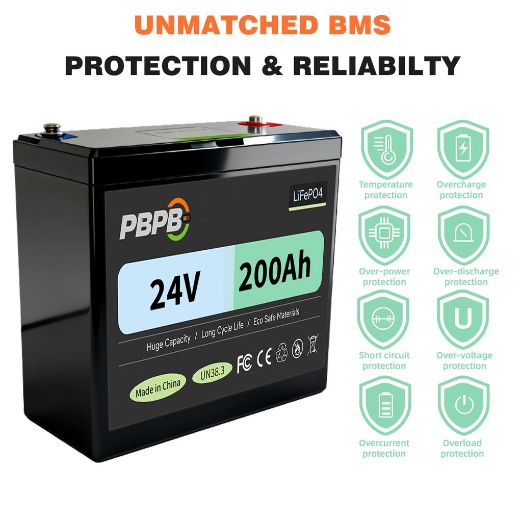 LiFePO4 24V 200AH Lithium Iron Phosphate Battery Energy Storage System for RV Off-Grid Solar Power Generation