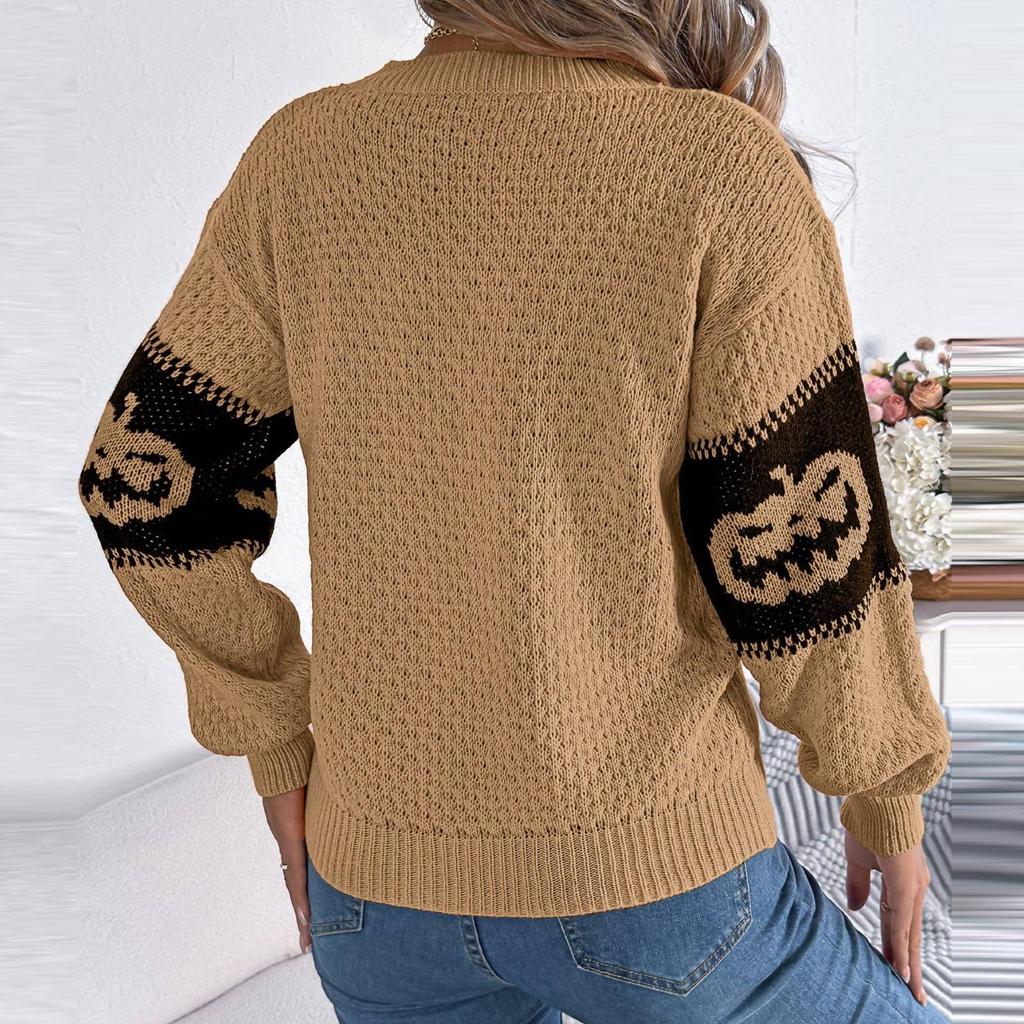 Женская мода повседневный свободный свитер контрастного цвета на Хэллоуин с длинным рукавом пуловер топ