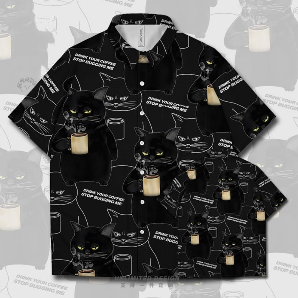 Новинка 2025 года, мужская рубашка с коротким рукавом и принтом 3D Cool Cat, повседневная мужская рубашка в стиле Харадзюку, топы для пляжного отдыха, гавайские рубашки для мужчин