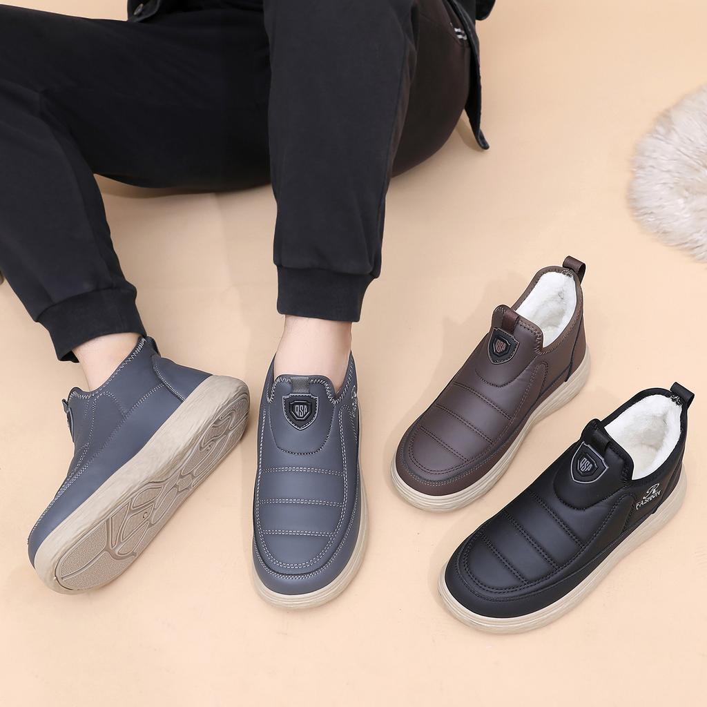 Men's Winter Warm Snow Boots Casual Non-Slip Waterproof Short Bootie With Faux Fur Lined Outdoor Walking Shoes Loafers Lightweight Sneakers for Men