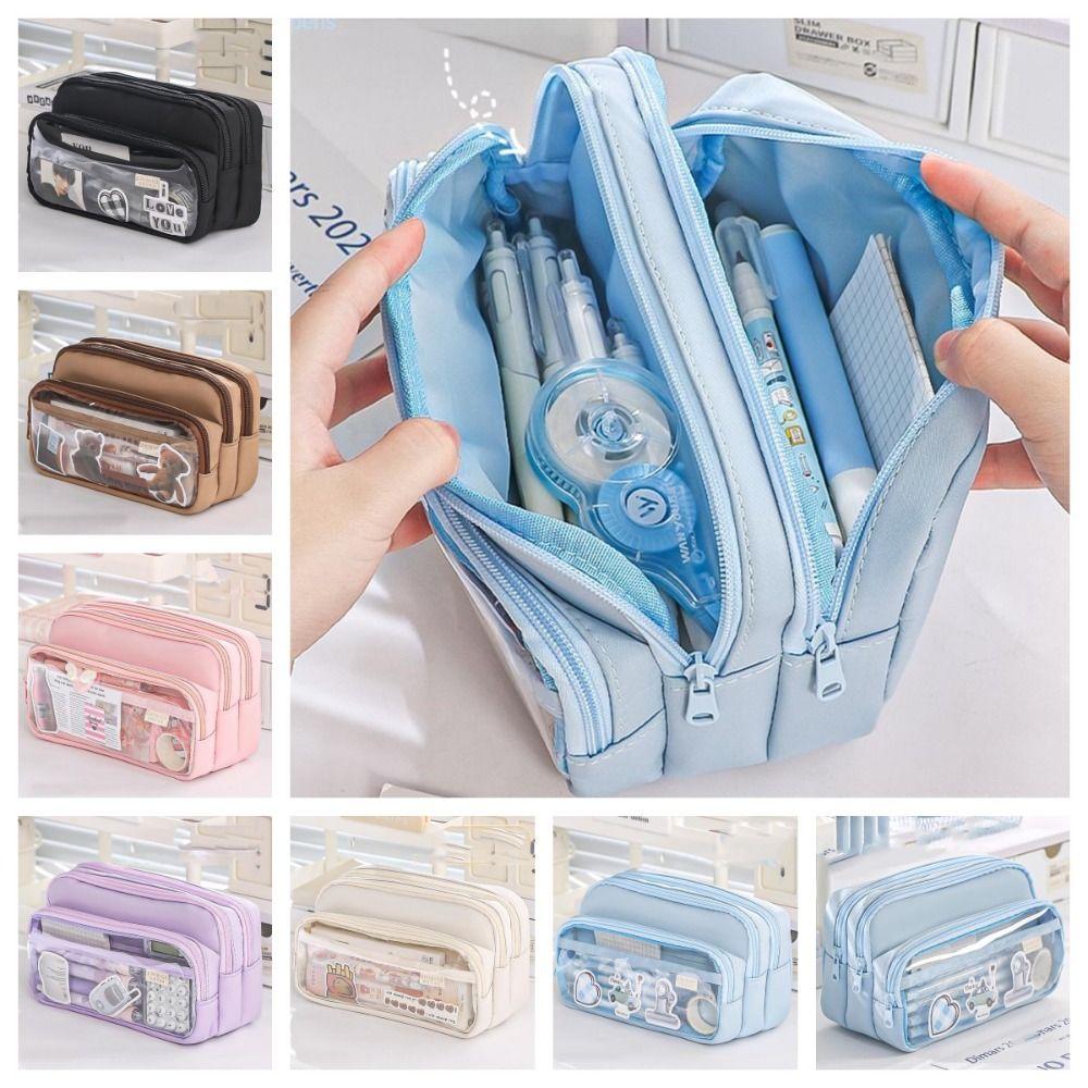 Transparent Pencil Bag Multilayer Pen Pouch Multi Pocket Transparent  Pencil Case  Office Supplies
