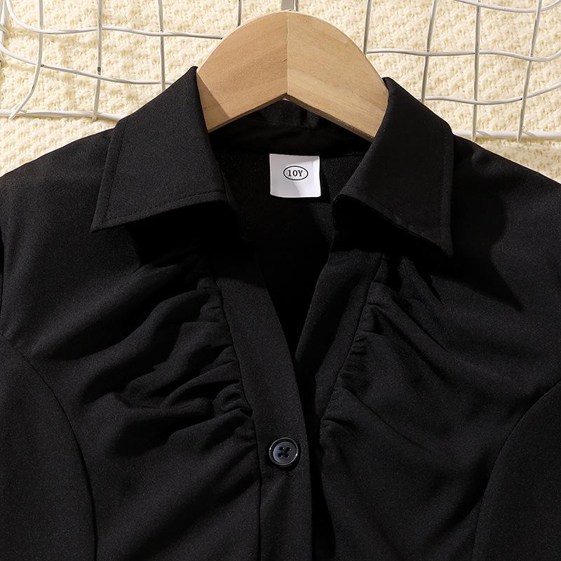 Костюм для девочки, детская футболка, летняя новая рубашка в студенческом стиле с рукавами-фонариками + плиссированная юбка на половину тела с бантом, 2 шт.