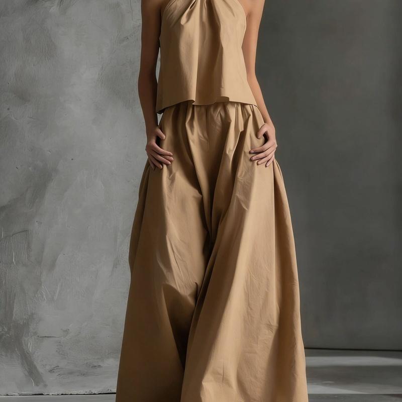 Women's Two Piece Set Halter Sleeveless Top Wide Leg Pants Loose Casual Summer Outfit