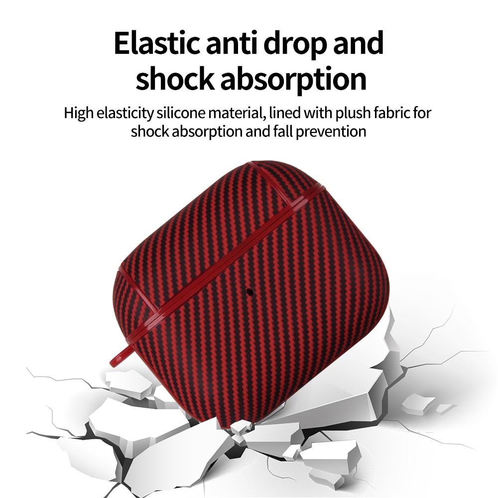 Для Apple AirPods 3 Защитный чехол Текстура углеродного волокна Наушники ПУ кожа Жесткий кейс из поликарбоната с крючком