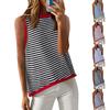Женские летние топы, повседневная полосатая водолазка с цветными блоками, жилет, свободная рубашка без рукавов с высоким и низким вырезом, блузка