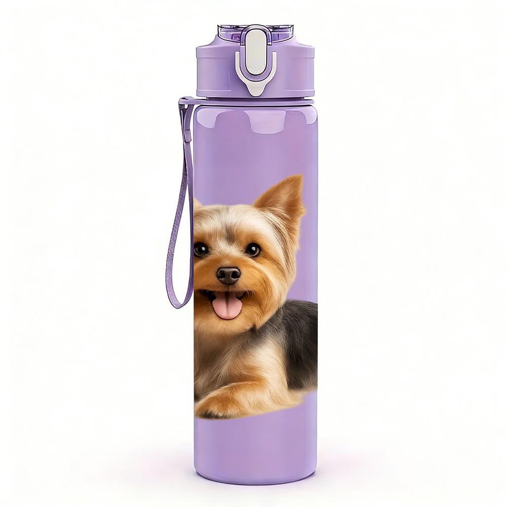 1PC Yorkshire Terrier Puppy 750ml Color Plastic Sports Water Bottle Leakproof Flip Straw Lid Suitable for Sports Office Home Use