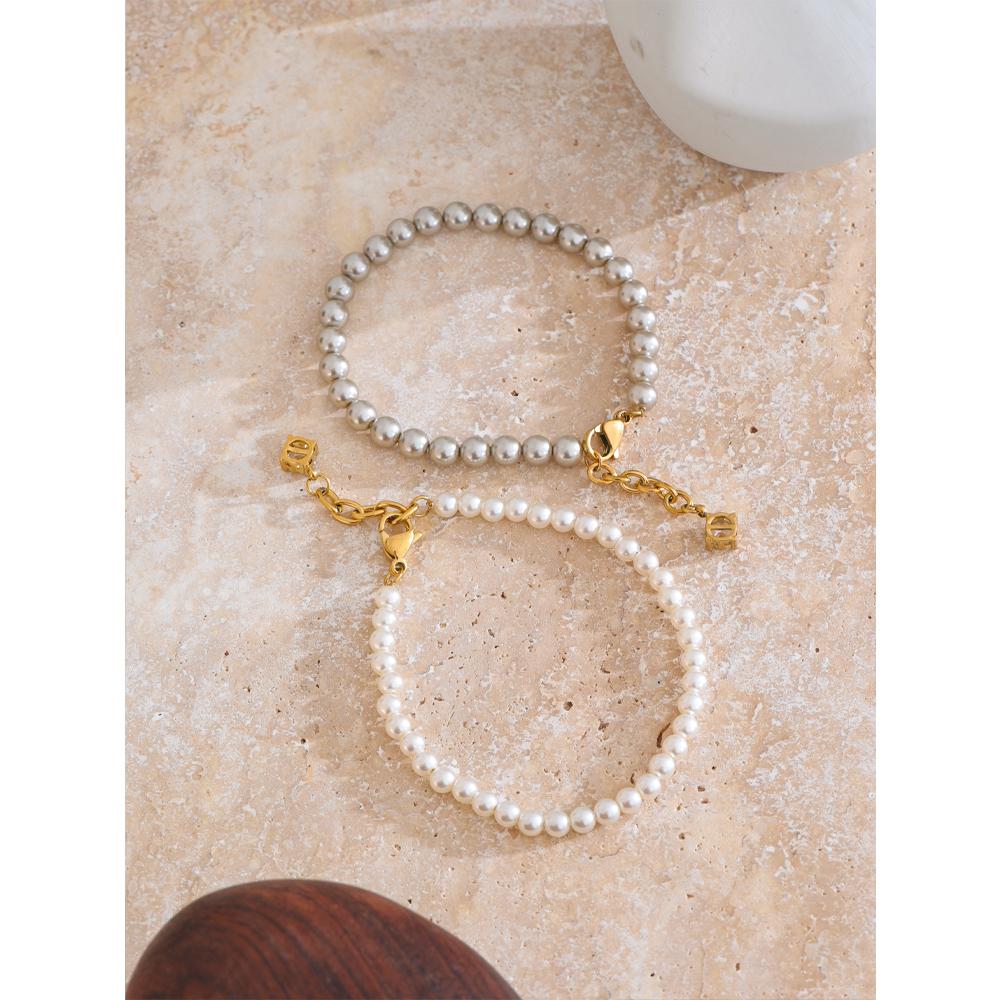 Eetit High Quality Simulated Pearls Beads Zircon Handmade Exquisite Chain Bracelet Women Stainless Steel Elegant Korean Jewelry