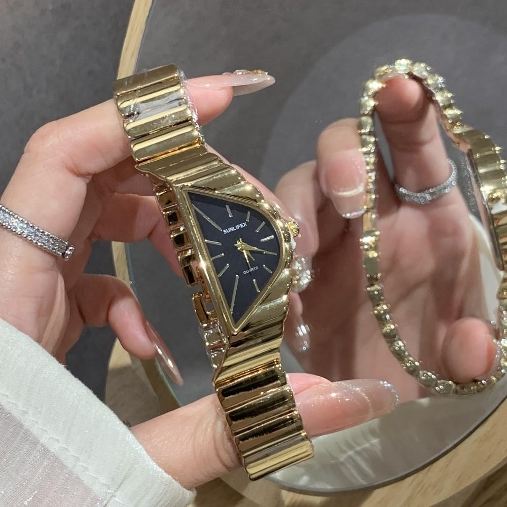Irregular Niche Women's Watch Gold Chain Elegant Luxury Ladies' Wristwatch Half-Moon Dial Fashion Jewelry Quartz Watch Business
