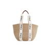 Хлоя Вуди Большая Вместимость Логотип Сатиновая Лента Плетеная Корзина из Натурального Волокна Сумка-тоут Сумка для Покупок Женские Сумки-тоут Белый Бежевый CHC22-SS380G55-101