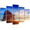 Feeby Five Piece Picture Canvas Print, Tree On a Hill