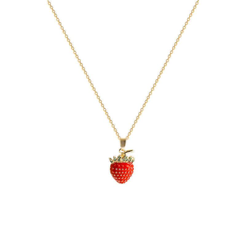 Strawberry‑Fruit Collarbone Chain Set, Fresh Sweet‑Cute Idyllic Versatile High‑Grade Women Necklace Set