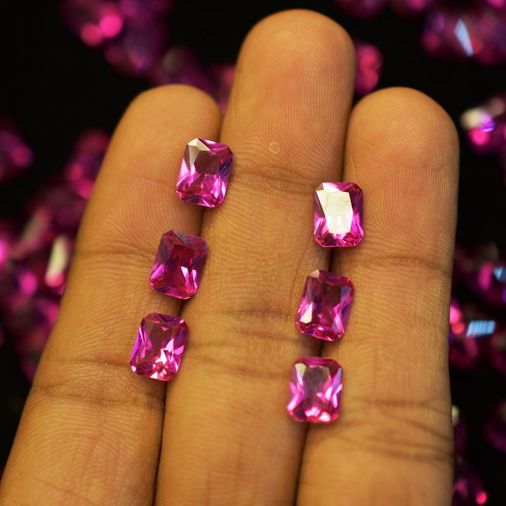 Natural Pink Sapphire Loose Gemstone 9 pcs 7x5 mm Emerald Cut Lot September Birthday Birthstone