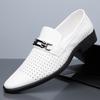 Новые кожаные мужские сандалии Кожаная обувь Летние кожаные С отверстиями Дышащие Сквозные Белые Деловые Повседневные Туфли