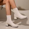 2024 Весна и осень Высококачественные женские сапоги Модные круглые носки на среднем каблуке Однотонные женские короткие сапоги на молнии