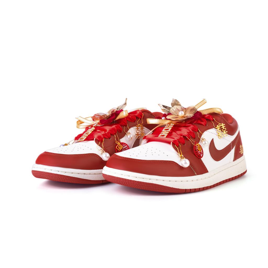 Jordan Air Jordan 1 Heaven's Perfect Match Leather Slip Resistant Low top Vintage Basketball Shoes Men's White Red FJ3459-160(Team189-)
