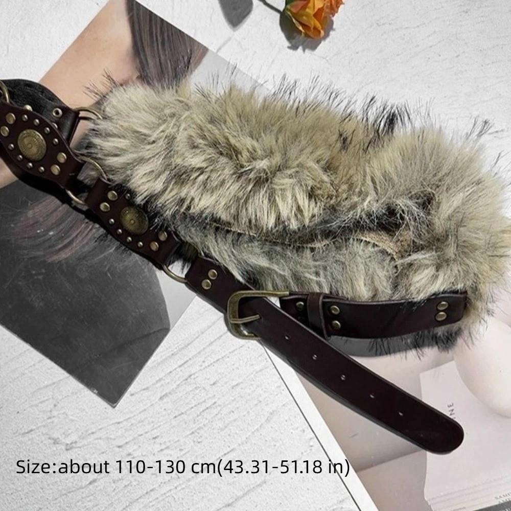 Studded Design Waist Chain Faux Fur Fur Waistband Fashion PU Leather Fur Belt Women's Accessories