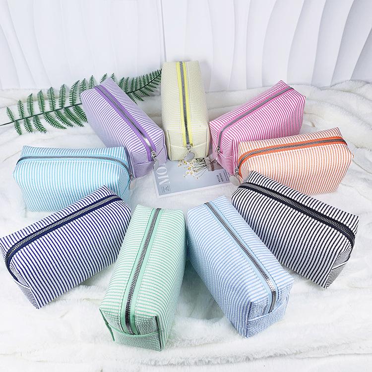 Портативная сумка для макияжа в полоску для женщин и девочек, ручная портативная косметичка для хранения, водонепроницаемый женский чехол для телефона