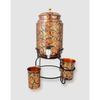 5 Liter Copper Water Dispenser Green Karigari Printed Matka Tank Pot with 1 Glass and Stand - 5 Liter Capacity