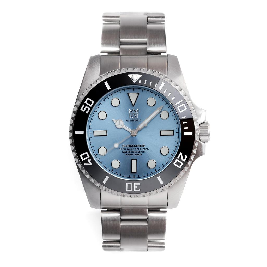 NEW Model Ceramic Bezel Watch Mechanical Automatic Hand Winding Automatic 200m Water Resistant Reverse Rotation Prevention Crown Wristwatch Ice Blue