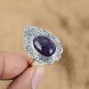 Gift For Women Promise Adjustable Ring 925 Silver Natural Chevron Amethyst
