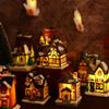New Year Fairy Garden Miniatures Figurine Luminous Resin Craft Ornament LED Light Christmas Decoration Village House