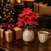 Synthetic Flower Bouquet for Decoration Artificial Poinsettia Flowers, Christmas Red with Berries, Faux Silk Seasonal Home Decor Winter Holidays