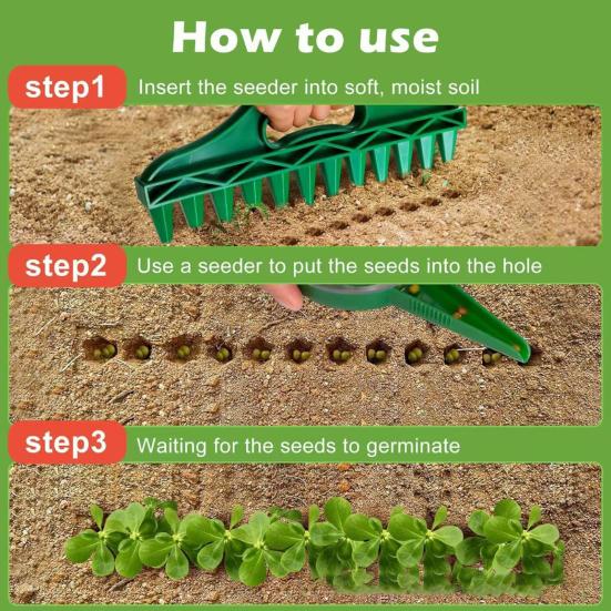 Manual Hole Punch 12-Hole Row Seeder Tool with Ergonomic Handle for Precision Sowing & Soil Digging, Garden Wasteland Reclamation Plow Spacer