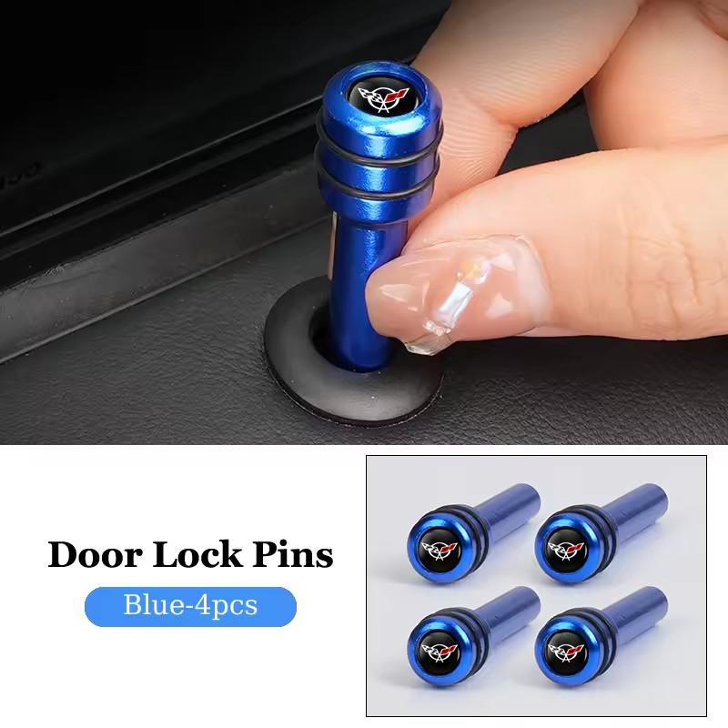 AABJT1 2/4pcs Alloy Car Door Lock Knob Pins Caps for Chevrolet Corvette V8 CAPTIVA Silverado MALIBU Modified Covers Decoration