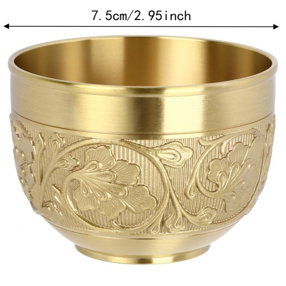 Solid Brass Coffee Drinking Cup Relief Patterns Water Offering Bowl Buddha Worship